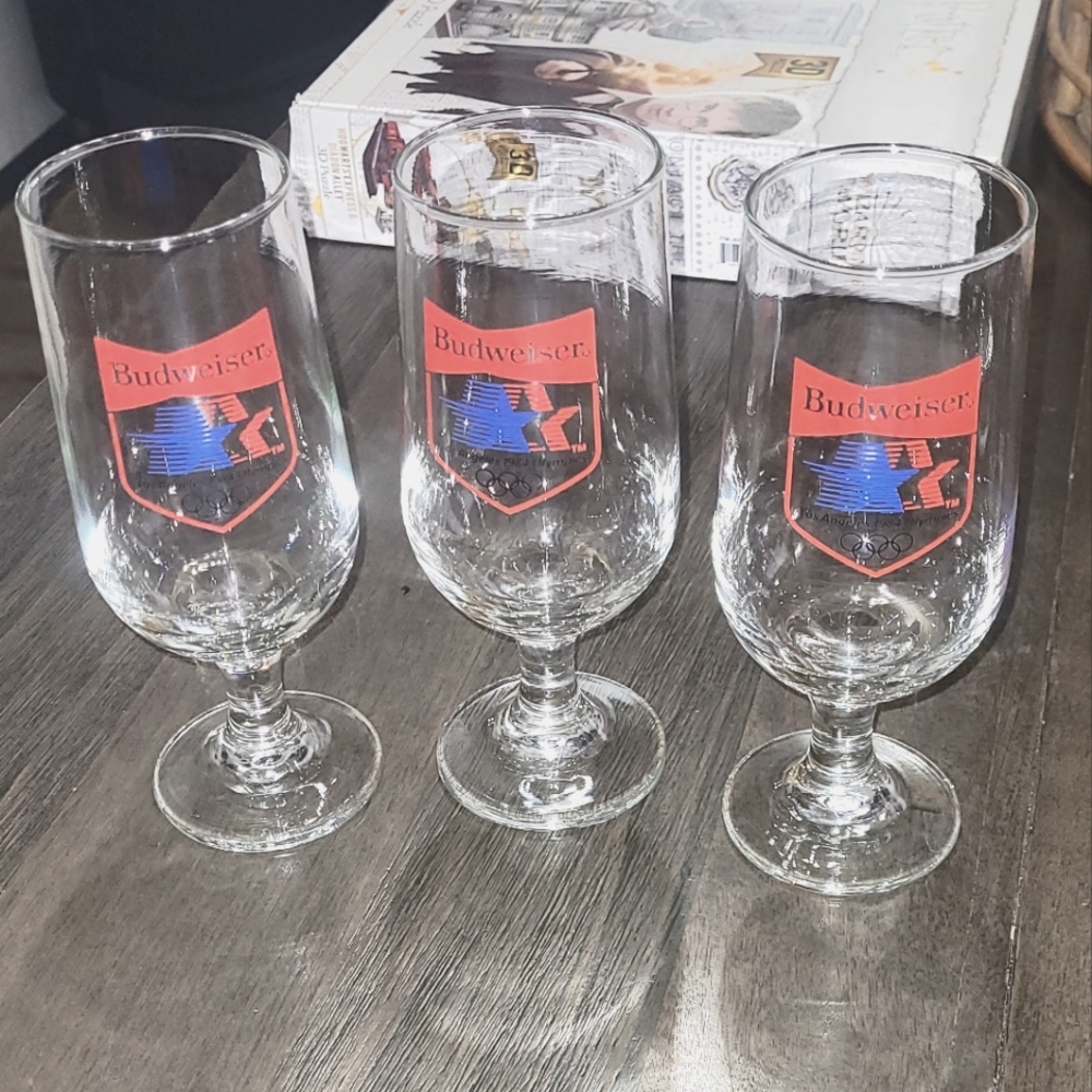 1984 Olympics Los Angeles Budweiser Beer Glass 14 oz- Set of Three